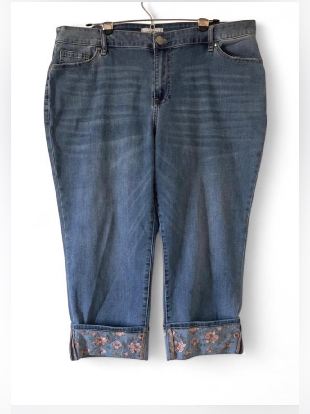 Lane Bryant Blue Women's Cropped Jeans with Floral Cuff